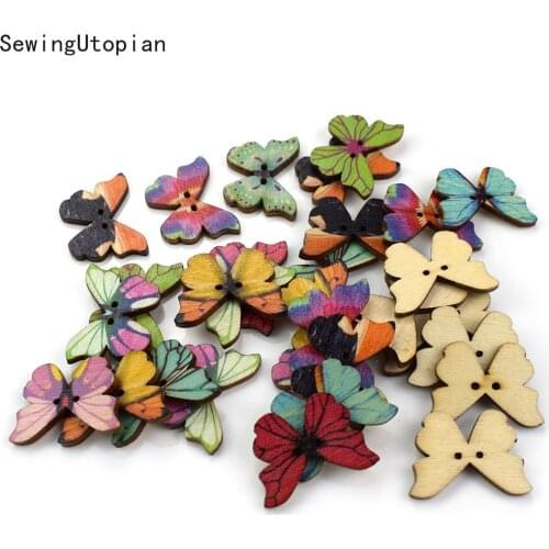 50PCS Butterfly Wooden Button for Clothing Sewing Scrapbooking DIY Crafts Needlework Decoration Accessories Wood Buttons