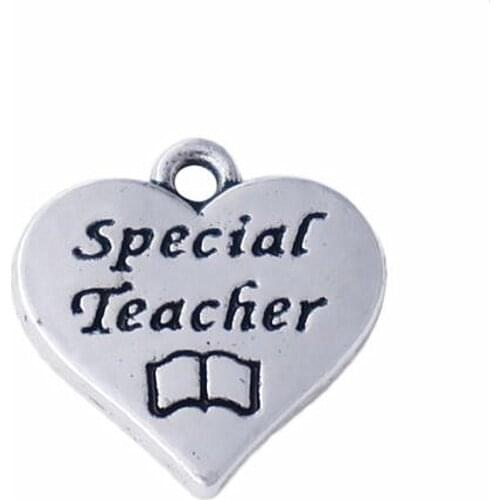Eco friendly Meta Two side engraved special teacher charm graduate school teacher book message heart jewelry making accessory