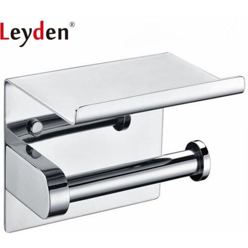 Leyden Stainless Steel Polished Chrome Wall Mounted Toilet Paper Holder with Mobile Phone Storage Shelf Bathroom Accessories