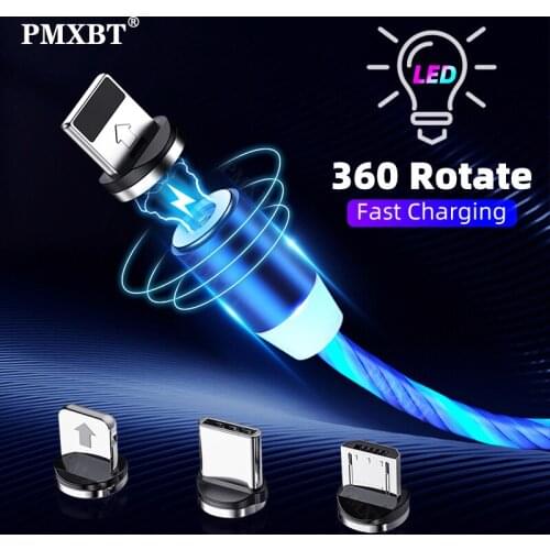 Magnetic USB Cable Micro USB Type C Fast Charging Wire For iphone 12 Xiaomi Redmi Mobile Phone LED Luminous Lighting Data Cord