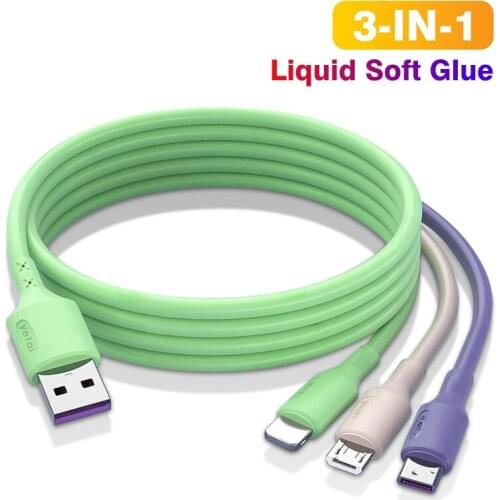 3-in-1 USB Type C Micro Cable for iphone 8 plus Soft Liquid Silicone Flowing Cable Fast Charge Charging Line Type-C USB C Wire