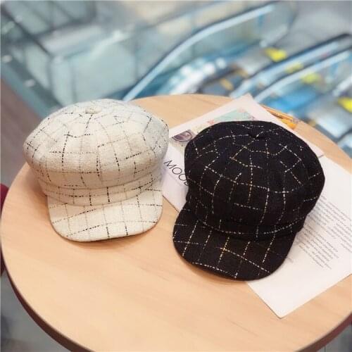 Korean Style Autumn And Winter Cute Plaid Octagonal Hat Peaked Hat Women Fashion Personality All-Match Female Beret Hat New