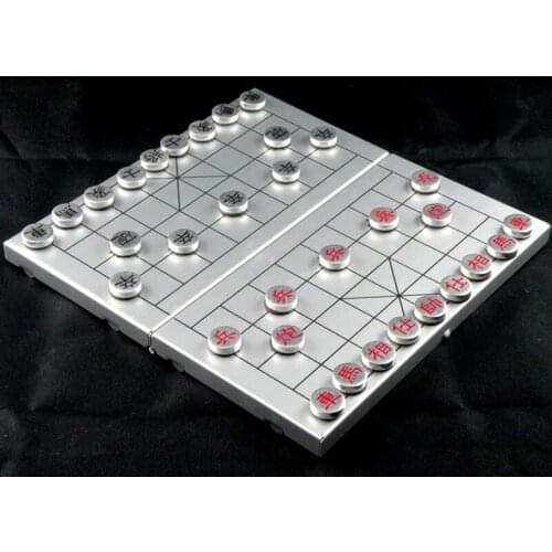 Mini Chinese Chess Xiang Qi Aluminum Metal box and Pieces Folding Checkboard 32Pcs/Set With Magnetic Puzzle Game BSTFAMLY C21