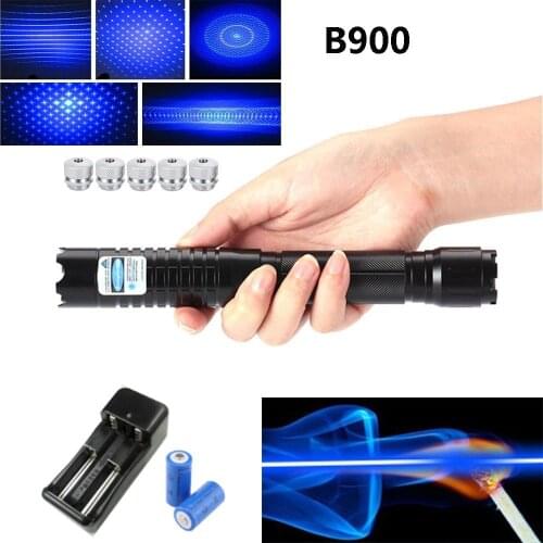High-power blue laser flashlight, the most powerful 450nm 10000m adjustable focus burning blue laser match/candle/cigar/candle