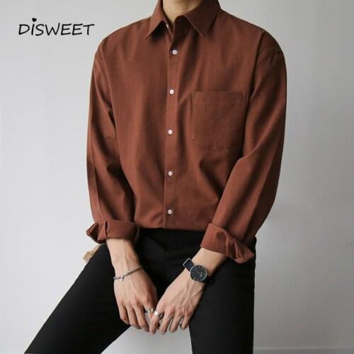 Retro Striped Round Neck Shirt Mens Korean Long Sleeve Loose Shirt Boy Harajuku Slim Autumn Shirt Men 2020