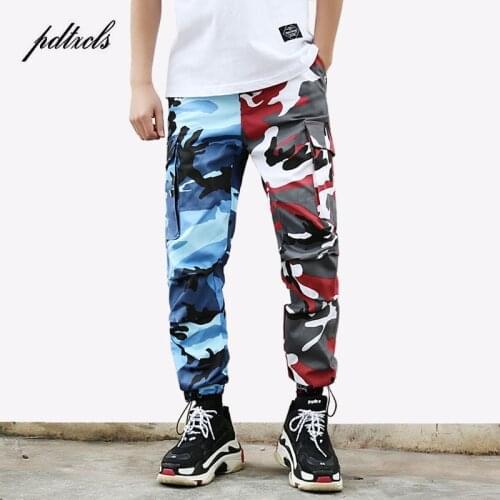 49 HOT 2018 Tri Color Camo Patchwork Cargo Pants Mens Hip Hop Casual Camouflage Trousers Fashion Streetwear Joggers Sweatpants