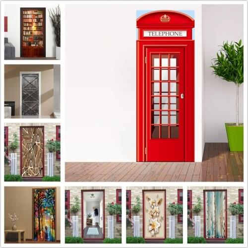 Telephone Booth Door Wallpaper DIY Self Adhesive Waterproof Stickers on the Doors Wall Mural Decal Home Design autocollant porte