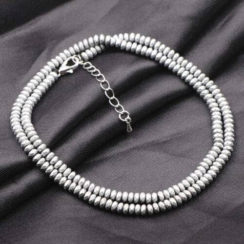 Silver Color Hematite Choker Necklace Women Energy Natural Stone Chain Necklaces 2x4mm Frosted Matte Beads Jewelry 18inch A821