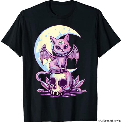 Pastel Goth Wiccan Cat Cute Creepy Witchy Cat and Skull T-Shirt