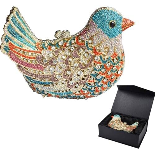 Popular luxury evening bags Sparkly Crystal women Clutch bags Colorful Bird pattern Ladies dinner bags Clutches purse SC035