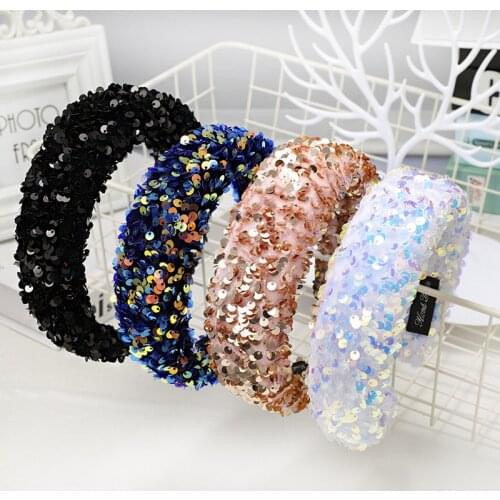 2021 New Boutique Headband Women Fabric Super Shiny Sequin Hairband Sponge Bezel Female Hair Loop Hair Accessories