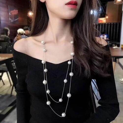 RAVIMOUR 2017 Imitation Pearl Jewelry Long Necklaces & Pendants For Women Fashion Multilayer Collar Mujer Statement Perlas Kolye