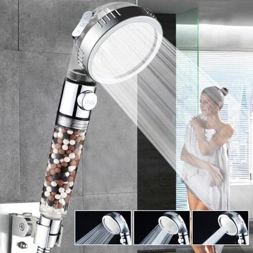 3 Modes Bath Shower Adjustable Jetting Shower Head High Pressure Saving Water Bathroom Anion Filter Spa Shower Nozzle