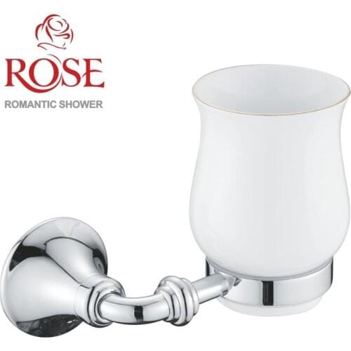 ROSE Cup Holder, Brass & ceramic glass wall ceramic Cup for water and toothbrush bathroom,chrome plated toothbrush holder on the wall,ceramic water glass RG1212
