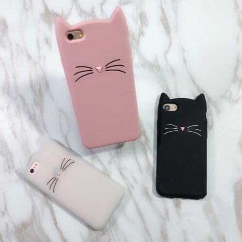 Cute Beard Cat Case For iPhone 7 6 6S Plus 5S 5SE Cases 3D Cartoon Soft Cat Phone Cases For iPhone 8 7 Plus 6 6S 5 S Cover Coque