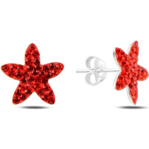 Silver 925 Sterling Flower Crystal Stone Earrings