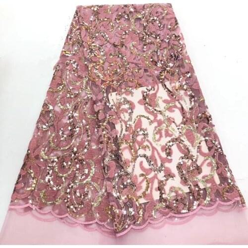 New golden sequined chiffon fabric, high quality African tulle lace fabric, used for sewing sari dresses in India
