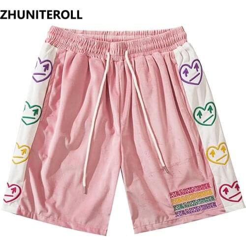 Embroidery Heart Harajuku Shorts Streetwear Hip Hop Short Vintage Fashion Sweatpants Summer Men Jogger Baggy Skateboard Shorts