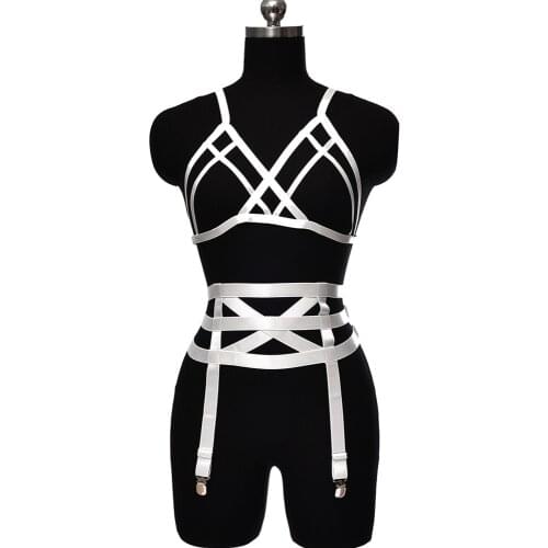 Harajuku Wedding Garter Belt Harness Cage Set Hollow Elastic Crop Top Bra Bondage Stockings Body Harness Adjust Sexy Lingerie