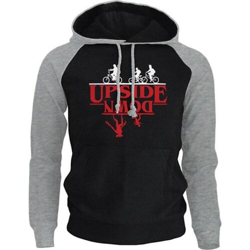 UPSIDE DOWN Fashion Streetwear Hoody 2018 Autumn Winter Fleece Raglan Hoodies Men Stranger Things Sweatshirt Harajuku Hoodie