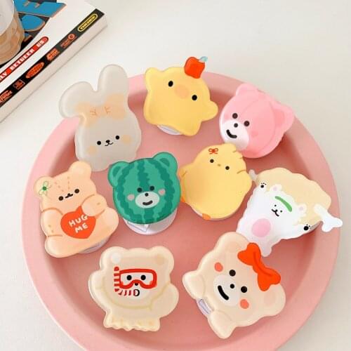 Universal Mobile Phone Holder Cute Cartoon Bear Rabbit Food Patten Folding Ring Stand Durable Acrylic Support Bracket