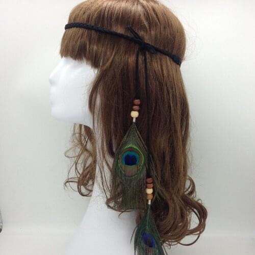 Bohemian Style Indian Feather Headband Headdress Hair Rope Headwear Tribal Hippie Handmade Hair Accessories for Women 42