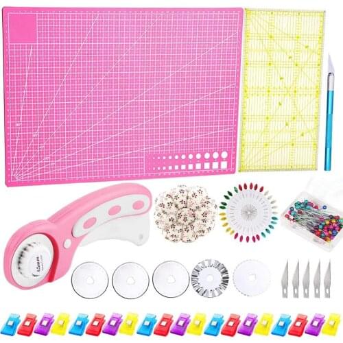 LMDZ 45mm Rotary Cutter With 5 Replacement Blades, A3 Cutting Mat, Sewing Pins, Acrylic Ruler, Cushion, Craft Knife,Craft Clips