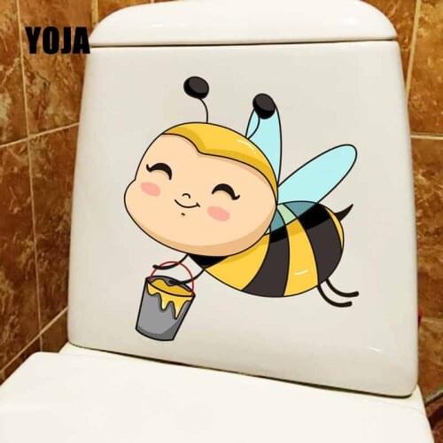 YOJA 21.1X22.9CM Modern Art Cartoon Yellow Little Bee Bedroom Home Decor Wall Sticker Toilet Seat Decal T5-0833