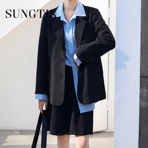 Sungtin Spring Black Blazer Suit Women Single Breasted Profession Loose Blazer Jacket Female OL Casual Regular Basis Blazer 2021