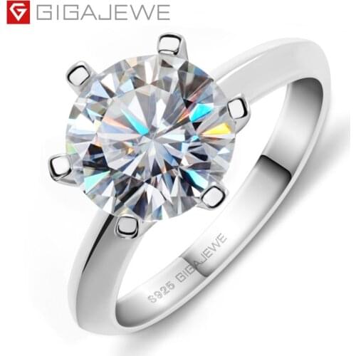 GIGAJEWE 3.0ct 9.0mm EF Round 18K White Gold Plated 925 Silver Moissanite Ring For Women Diamond Test Passed Woman Girl Gift