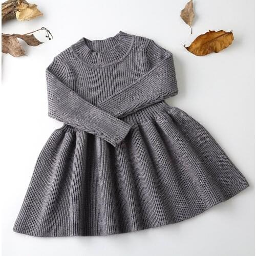 Girls Winter Clothes Toddler Kids Wool Knitted Pullovers Dresses Solid Color Ruched Ball Gown Baby Girls Sweater Princess Dress