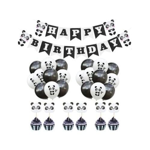 27pcs/set White Black Cartoon Lovely Panda Banner Balloons Cake Cupcake Toppers For Kids Birthday Party Decoration Supplies Favo