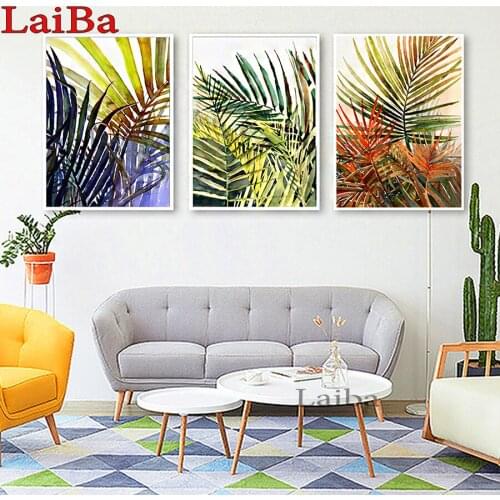 Watercolor Style Colorful Plant Leaf 5D DIY Diamond Embroidery Diamond Painting Cross Stitch Full 3D Diamond Mosaic 3 pcs set