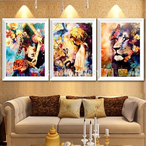 5D Diy Diamond Painting Cross Stitch Beauty Lion Wolf Flower Embroidery Diamond Mosaic Rhinestones Craft Needlework Home Decor