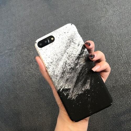 Black White Sand Painting Mobile Phone Case for Apple 11Pro Max X XS XR 8plus 7p Hard Housing for iPhone XR 7 Plus 12 Mini Pro