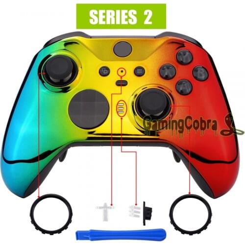 Tri-Color Gradient Glossy Faceplate Front Housing Shell Case Replacement Kit for Xbox One Elite Series 2 Controller Model 1797