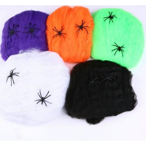 Stretchy Horrible Scary Spider Web With Fake Spider Cobweb Bar Haunted House KTV Scene Props Pendant Halloween Party Decoration