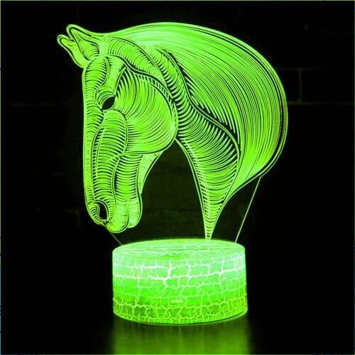 Animal horse head 3D phantom horse holographic LED night light color changing table lamp childrens bedroom decoration game gift