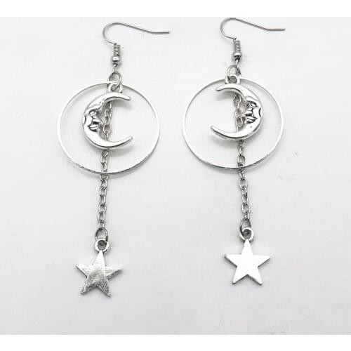 Gothic new moon and star earrings, celestial earrings, crescent earrings, celestial gifts for her witch accessories