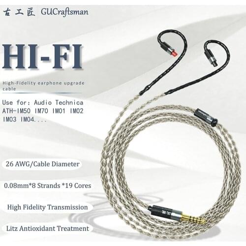GUcraftsman 6N silver 8-core ATH-IM50 IM70 IM01 IM02 IM03 IM04 2.5MM/4.4MM Balance Headphone upgrade cable
