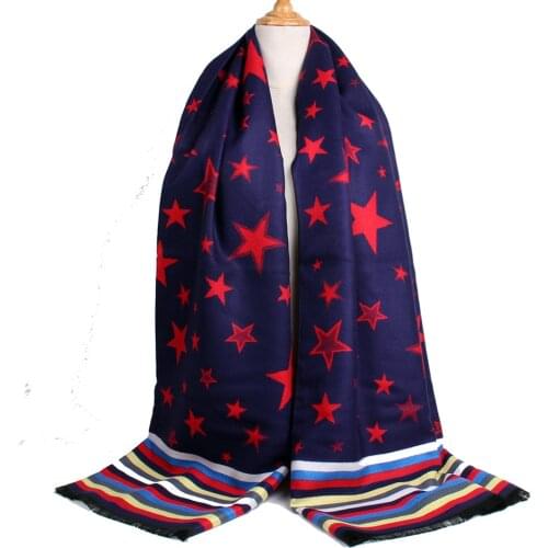Cashmere Padded Warming Scarf Fashion Lady Large Shawl and Wraps Womens Long Scarves Print Double-Sided pentagram Foulard