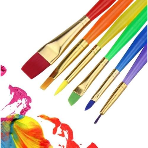 6Pcs Watercolor Gouache Plastic Paint Brushes Round Pointed Tip Nylon Hair Painting Brush Drawing Pen Art Set Supplies 03190