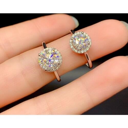 Sterling Silver 925 Mosan Diamond Round Bag Ring D Color VVS1 Clarity Luxury Jewelry Wedding Engagement