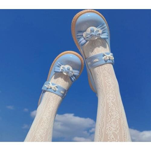 Kawaii Female Lolita Shoes Flat Mid Heel Big Round Head Soft Sweet Girl Student Jk Uniform Lolitas Shoe Cosplay Anime Harajuku