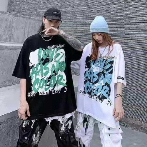 Fashion Korean Oversized Streetwear Ladies Punk Tops Tees Women Graffiti Printed T Shirts Hip Hop Couples Matching Clothing