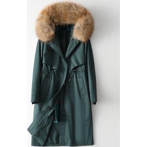 Fashion Solid Cotton Parker Down Parkas New 100% rabbit Liner Winter Jacket Women Waist Warm Fur Collar Coat
