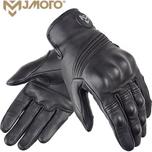 100% Goat Leather Retro Motorcycle Gloves Touch Screen Vintage Full Finger Motorbike Riding Gloves Cruiser Scooter Summer
