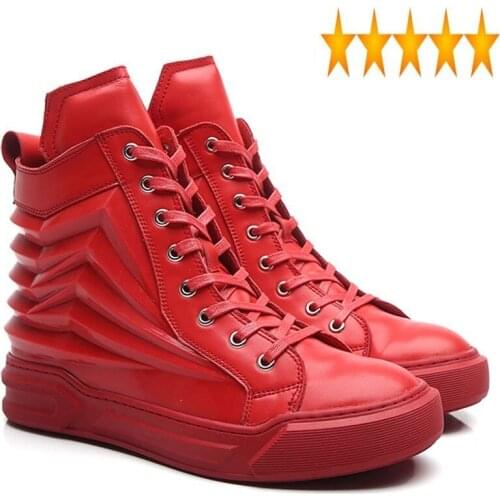 Top 2021 High New Men Hip Hop Genuine Leather Trainer Sneakers Street Dancing Footwear Male Lace Up Skateboard Shoes Red