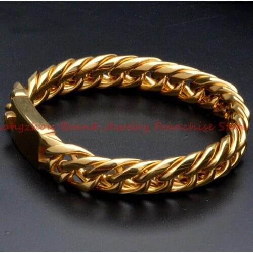 New Arrival 8.66" Huge 20mm Heavy Mens Cool Jewelry Wrap Curb Cuban Gold Tone 316L Stainless Steel 150g Biker Bracelet