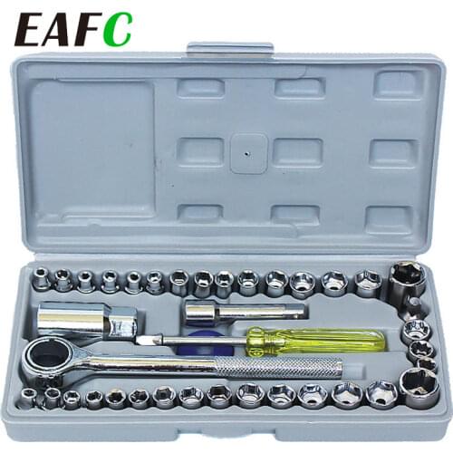 40 Pcs Socket Wrench Car Repair Ratchet Wrench Key Set Auto Maintenance Tire Removal Sleeve Spanner Set Tool Wrench Kit